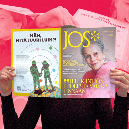 Kuvassa nainen, joka pitää kädessään JOS*-lehteä.